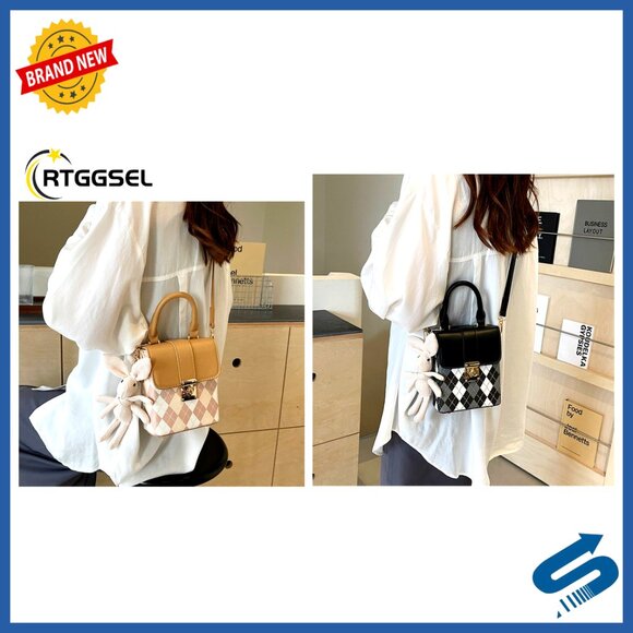 Quilted Faux Leather Satchel Shoulder Bag with Bunny Pendant Crossbody - Picture 7 of 7